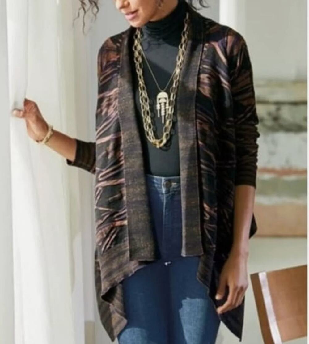 NEW Soft Surroundings Cardigan Sweater Wool Knit Open Front "Where Time Stops"